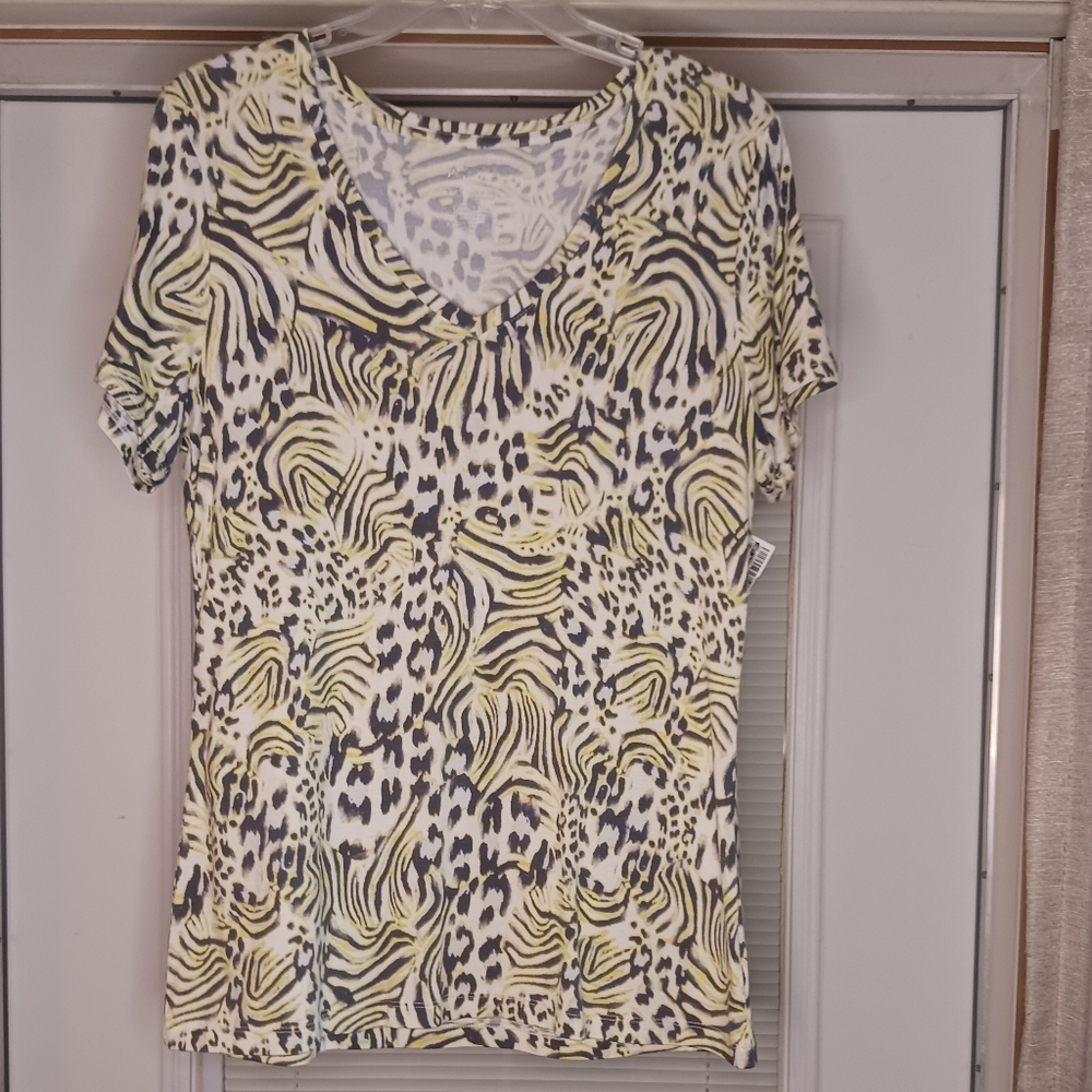 Apt. 9 Women's V-Neck Short Sleeve Top - Black, White, Yellow